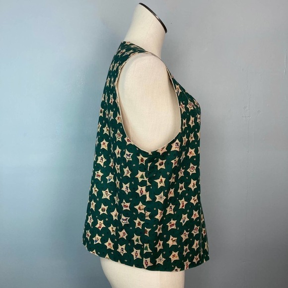 VINTAGE Handmade Holiday Stars Christmas Folk Art Button Up Vest Farmhouse Large - Picture 2 of 12